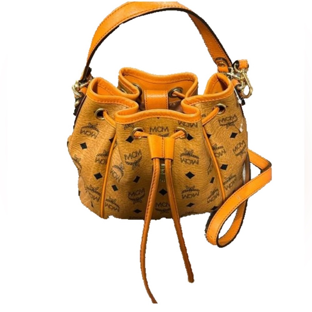 MCM Cognac Visetos Bucket Crossbody Bag